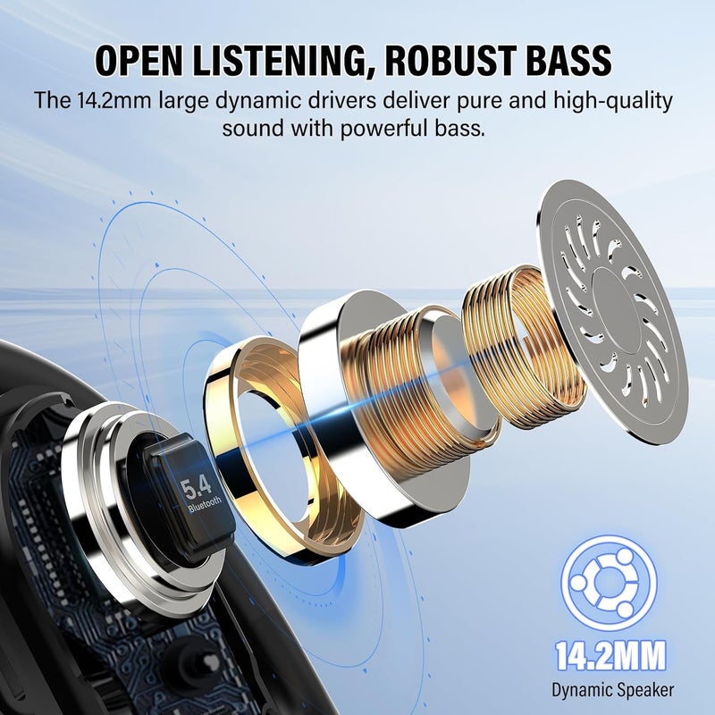 STECEi Open Ear Headphones, Bluetooth 5.4 Earphones 36H Playtime Air Conduction Headphones with Mic, Adjustable Earhook Earbuds with ENC Clear Calls/LED Display, IPX7 Waterproof Open Ear Earbuds Black - Image 4